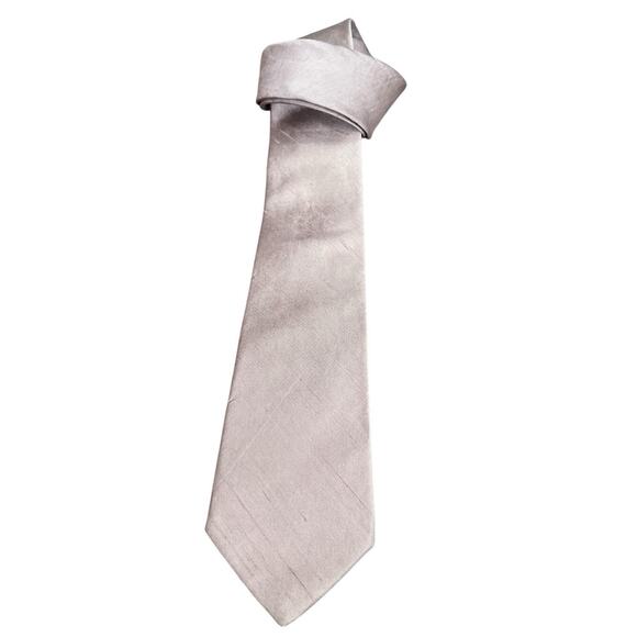 Vintage Hanover Mens Tan Dupioni Silk Tie Classic Solid Dapper Made In USA - Picture 5 of 7